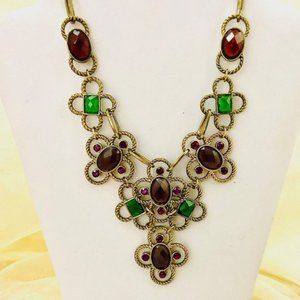 💖💖🥂HOST PICK 🥂💖💖Antique Gold, Green and Burgundy Stones, 18 in. /N88